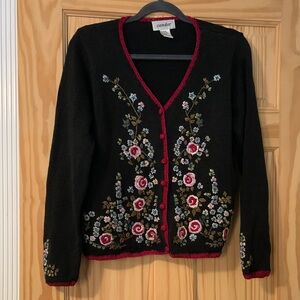 Vintage Floral Embroidered Cardigan Sweater